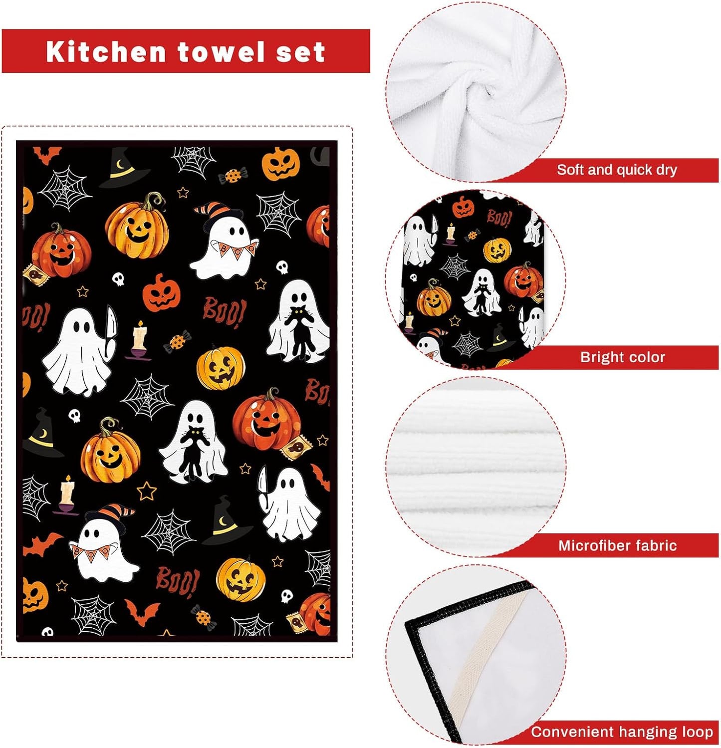 Halloween Pumpkin Kitchen Towels and Oven Mitts Set 4Pcs, Soft Absorbent Dish Cloth Heat Resistant Oven Gloves for Cooking Baking Kitchen Decoration, Gifts for Her