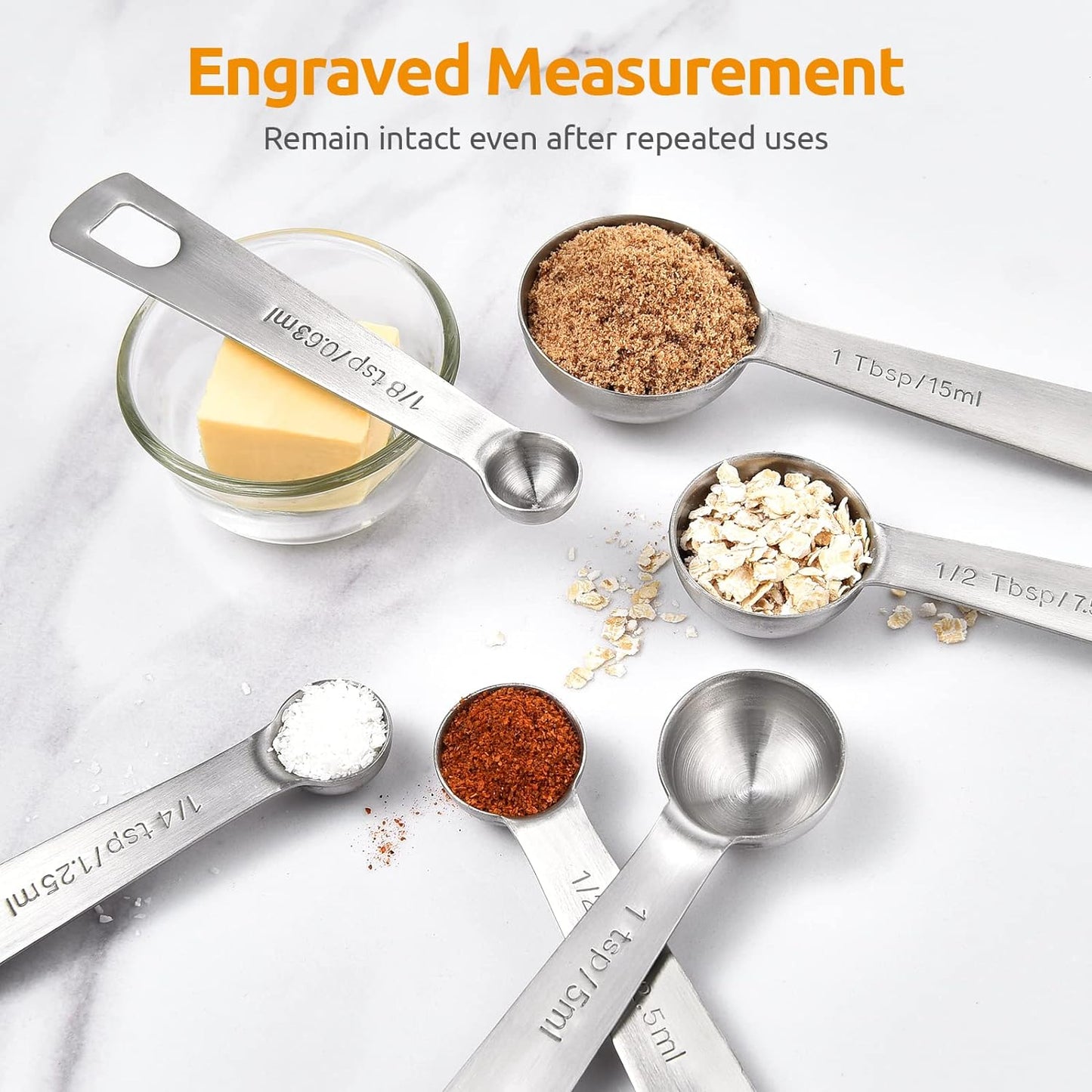 Measuring Spoons: U-Taste 18/8 Stainless Steel Measuring Spoons Set of 9 Piece: 1/16 TSP, 1/8 TSP, 1/4 TSP, 1/3 TSP, 1/2 TSP, 3/4 TSP, 1 TSP, 1/2 tbsp & 1 tbsp Dry and Liquid Ingredients