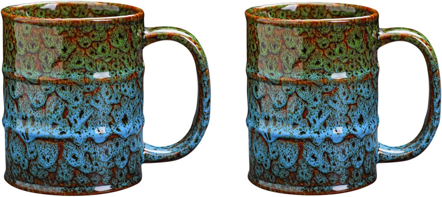 20 oz Ceramic Tea Cup - Large Coffee Mug for Office and Home - Dishwasher and Microwave Safe (2, Green and Blue)