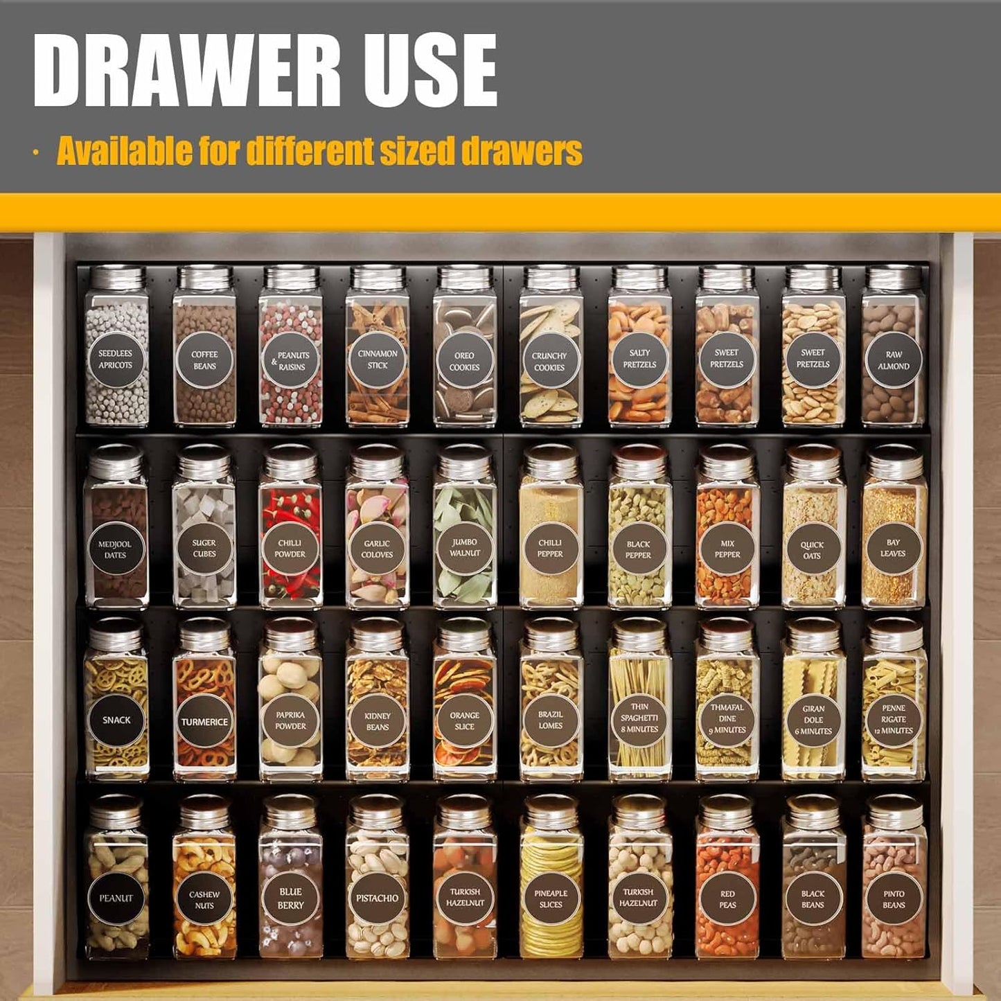 Famhap Spice Drawer Organizer, 4 Tier Expandable from 11.6" to 23.2" Seasoning Rack Tray Insert for Kitchen Drawers, Spice Rack Tray for Drawer/Countertop