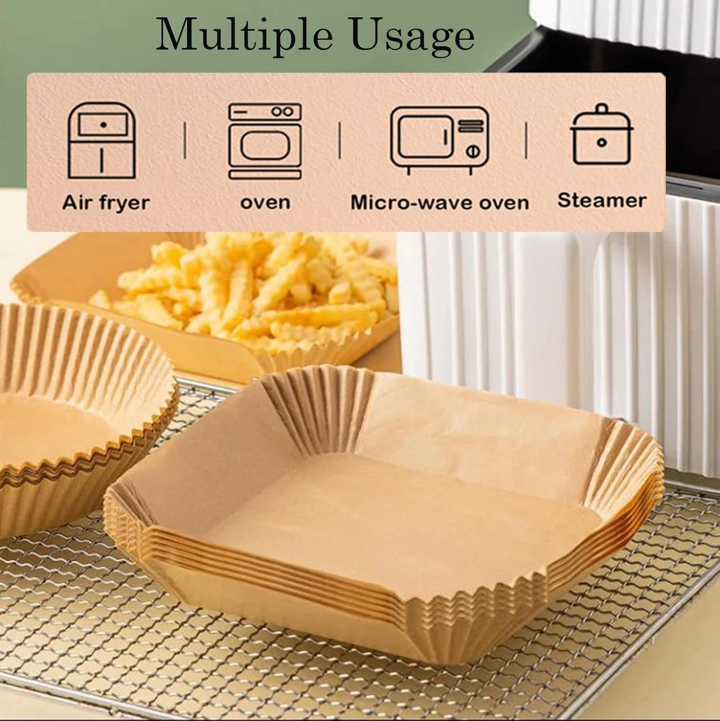 Air Fryer Disposable Paper Liner Square 6.3inch-7.9inch 100PCS Natural Baking Parchment Paper Air fryer liners,Oil-Proof High Temperature,for Air Fryers,Ovens,Pan and Microwaves