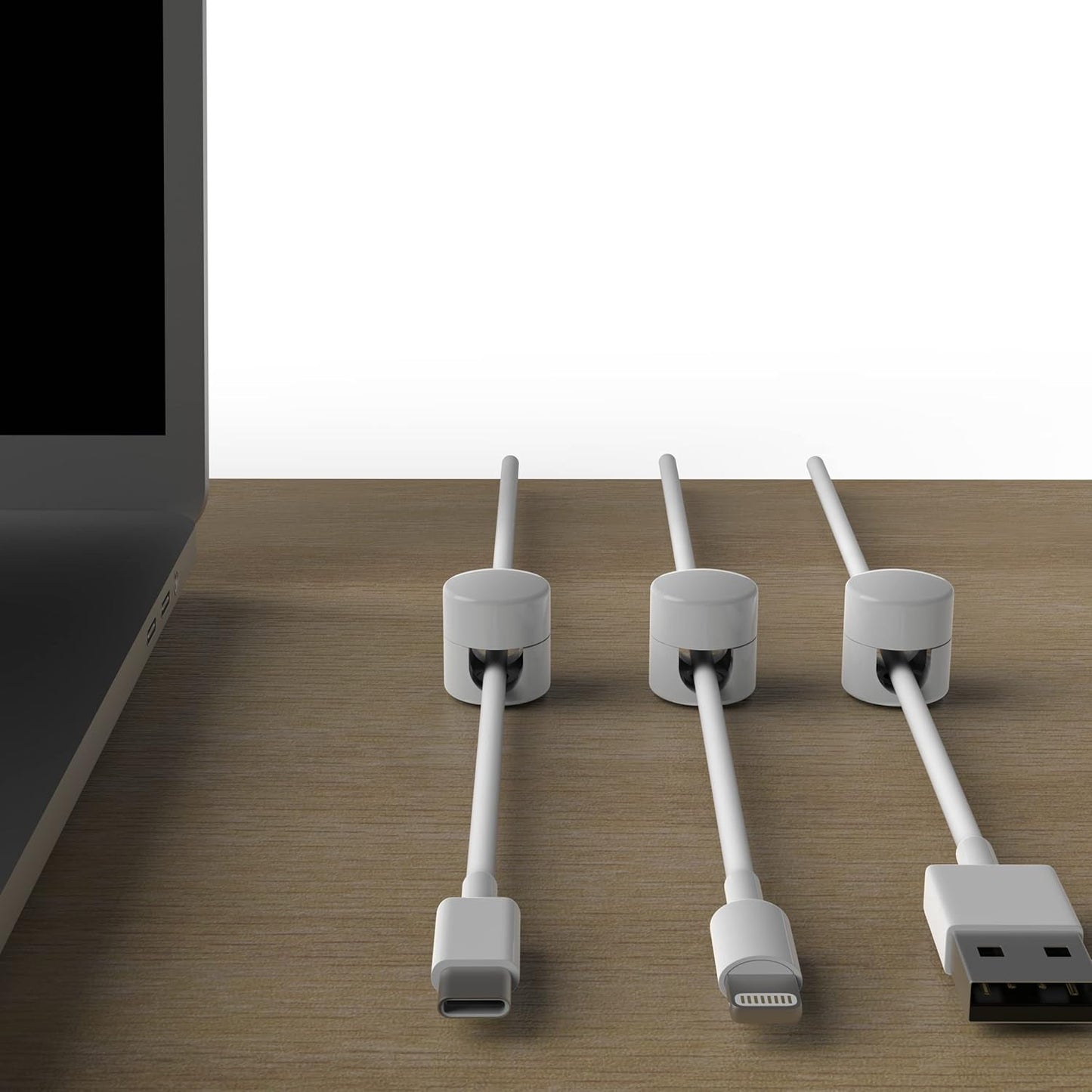 Cable Anchors for Desk Organization White | Premium Aluminum Cord Organizers | Charger + Cable Management Clips for Home & Office | Stylish, Sturdy, & Functional | (3 Pack)