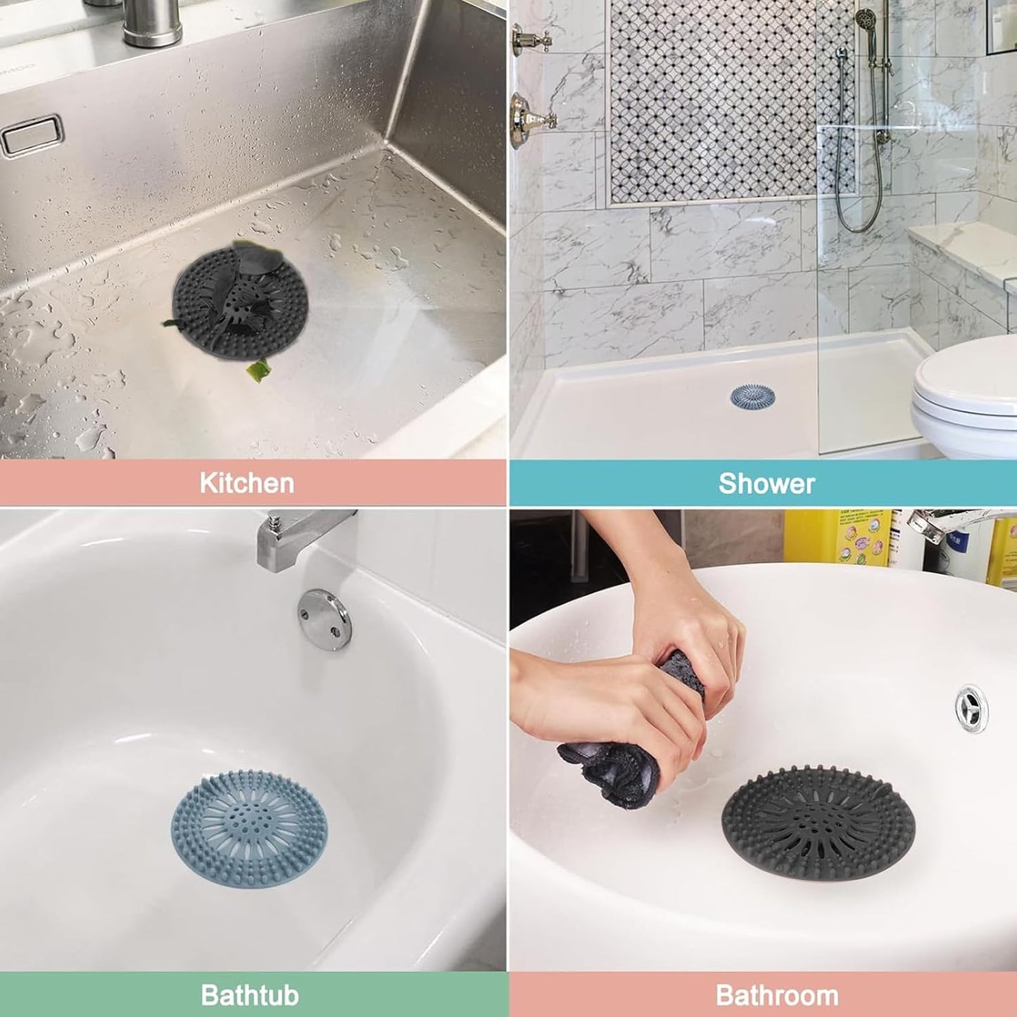 Gotega Bathroom Sink Drain Strainers, Hair Catcher Shower Drain Covers Protector, Flexible TPR Material, Multiple Colors for Bathroom Tub Shower and Sink Garbage Disposal Parts, Light-Colored 5 Pack