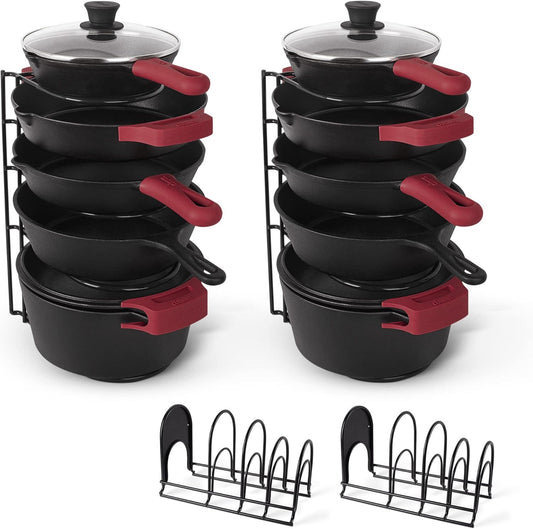 Cuisinel Pots and Pans Organizer - 15" Heavy Duty Skillet Rack - 2 Pack - Kitchen Counter/Cabinet Organization Storage - Holder for Cookie Sheet, Cutting Board, Cast Iron Cookware, Dish, Lid Stand