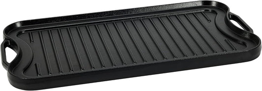 Amazon Basics Pre-Seasoned Cast Iron Reversible Rectangular Grill/Griddle, Black, 20 x 10.39 x 0.98 inch