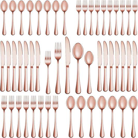 60 Pcs Rose Gold Silverware Set Service for 12, Premium Stainless Steel Flatware Set, Cutlery Utensil Sets, Durable Home Kitchen Eating Tableware Sets, Include Fork Knife Spoon, Dishwasher Safe