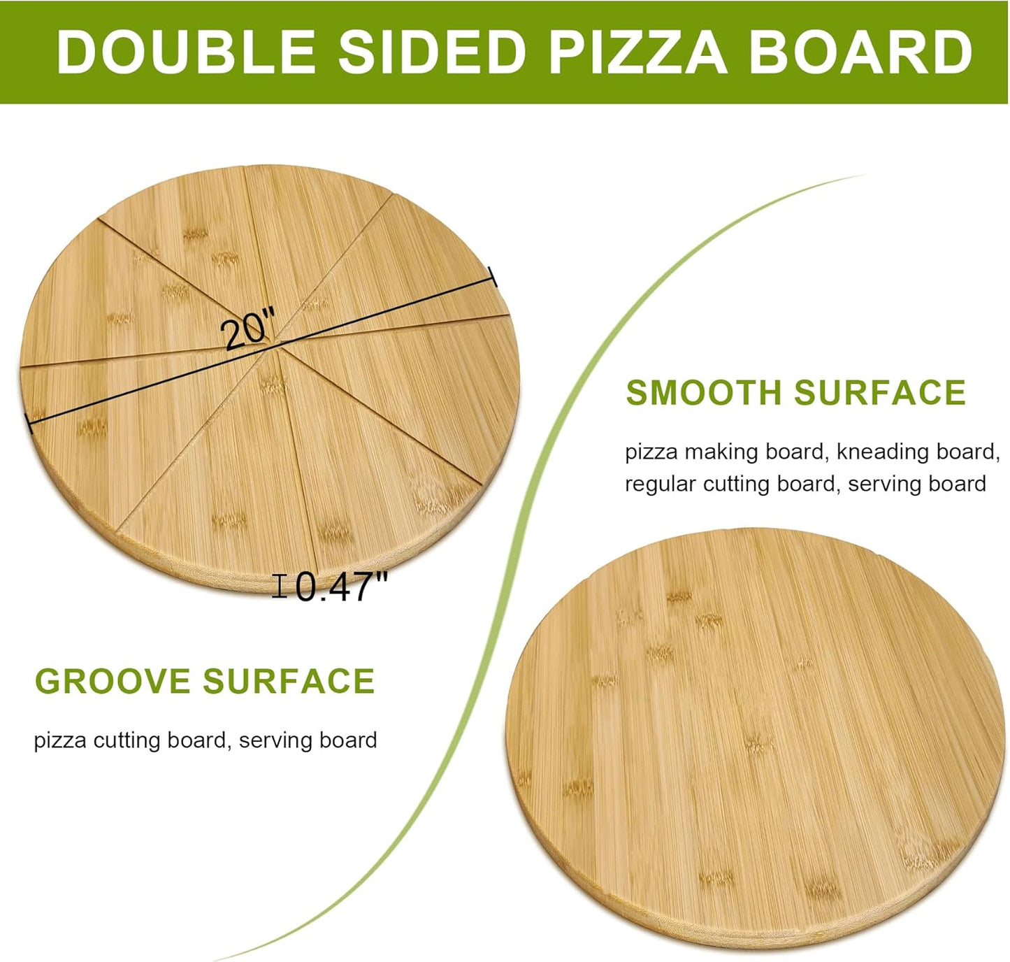20" Round Cutting Board Pizza Cutting Board Extra Large 20inch Double Sided 3XL Pizza Prep Wooden Bamboo Serving Platter Tray Pizza Oven Accessories Circle Pre Block with Cutting Grooves