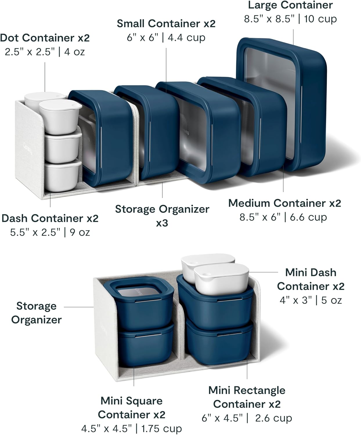 Caraway 25pc Glass Food Storage Set - Glass Storage Containers for Food - Non-Toxic Ceramic-Coated Glass - Air Release Technology - Compact & Stackable Design - Navy