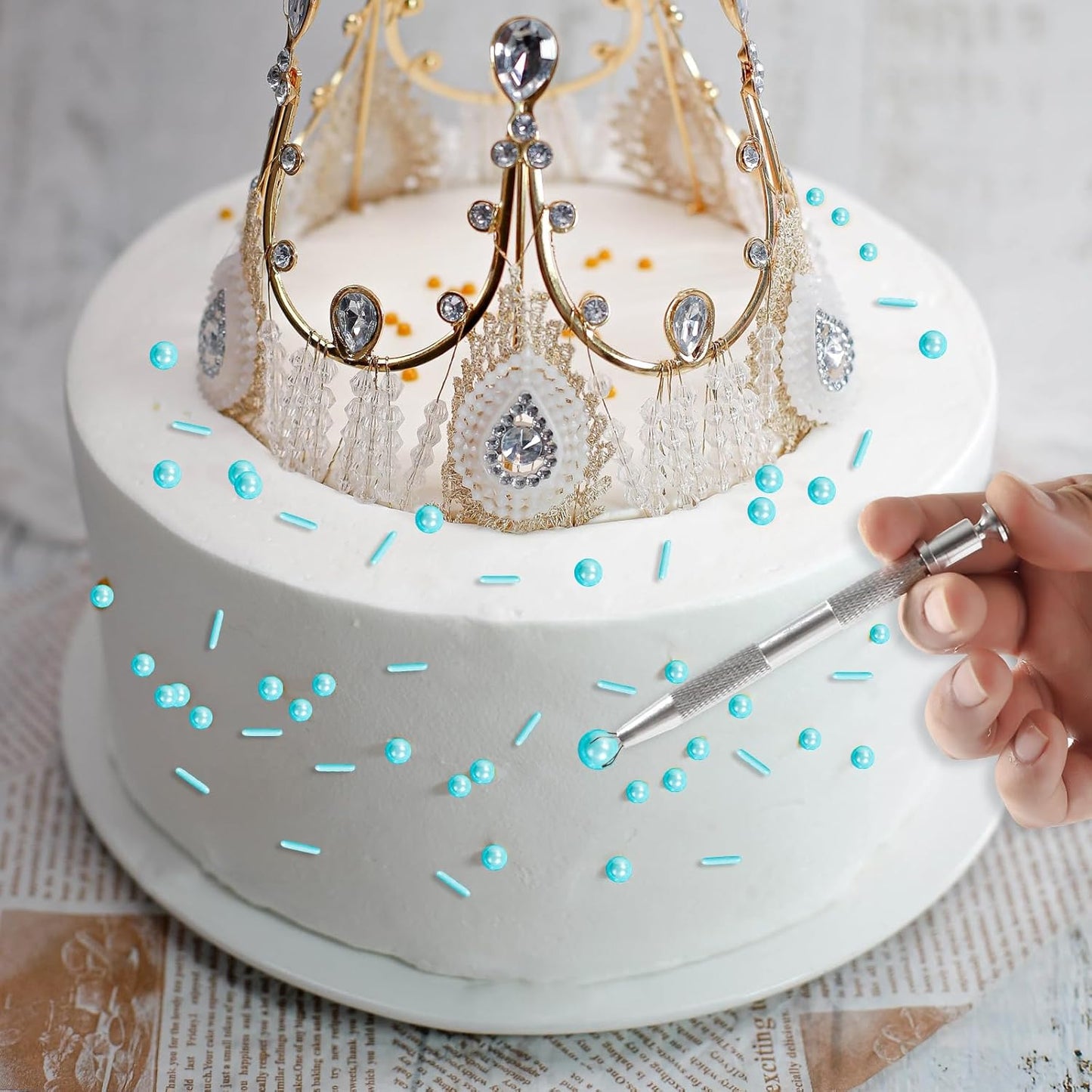 Kasvan Blue Mix Sugar Sprinkles - Edible Candy Pearls with 4-Claw Sprinkle Pen,118g/4.16 Oz, Gift Box Pack, Baking Cake Decorations, Ice Cream Toppings and Cookie Decorating (Blue)