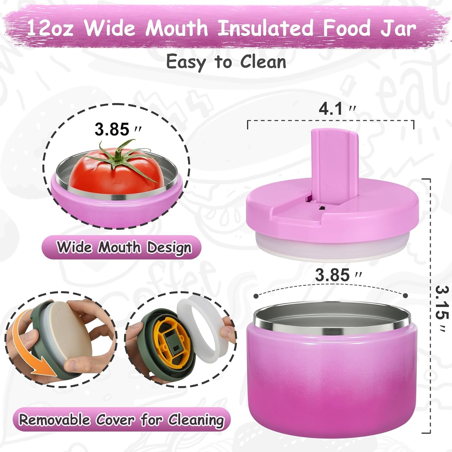 12oz Insulated Vacuum Food Jar with Buckle Lid Wide Mouth Soup Thermo for Hot Food Kids Leakproof Stainless Steel Lunch Container (Gradient Purple, 12OZ)