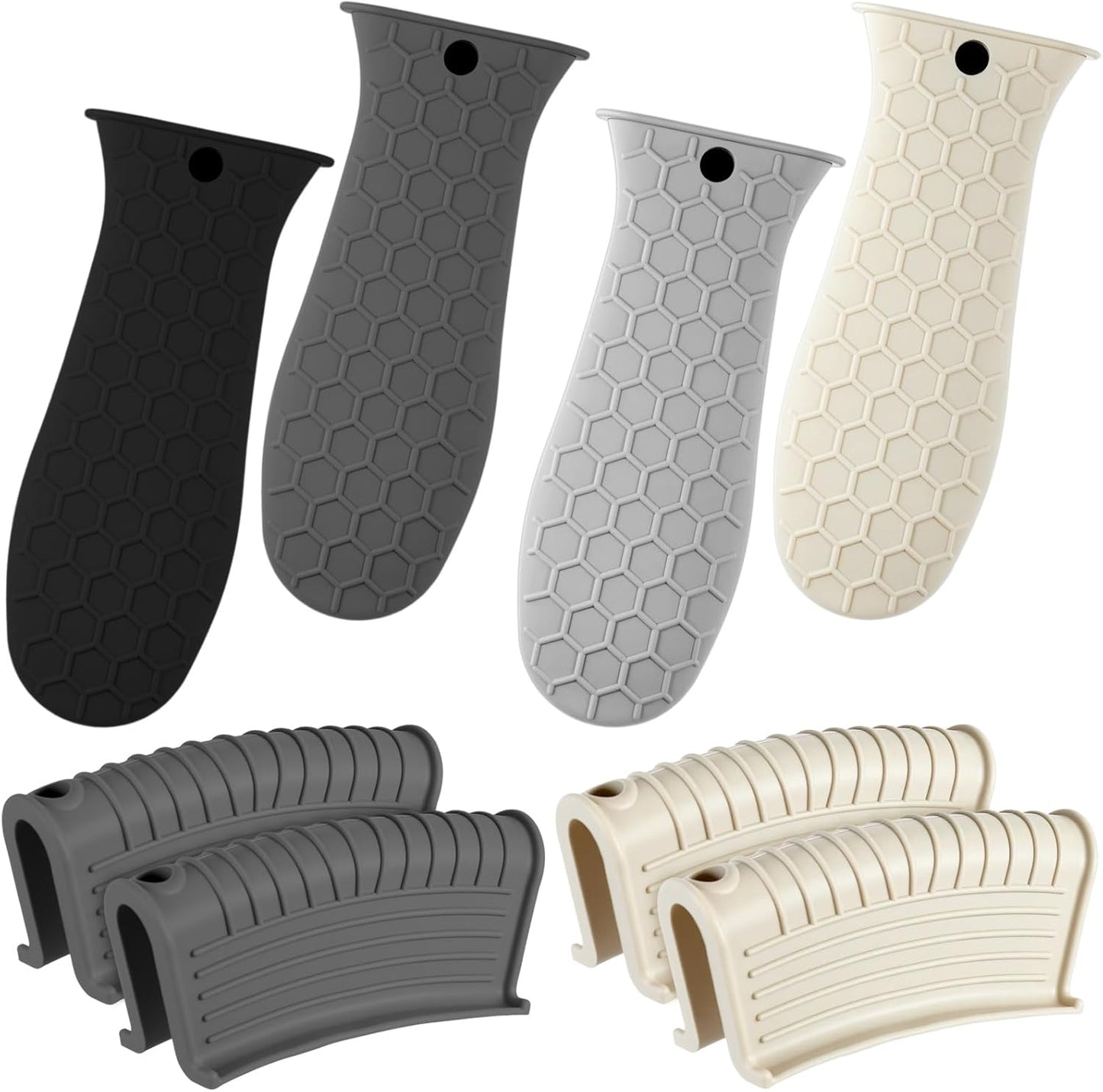 Patelai 8 Pcs Silicone Pot Holders Cast Iron Handle Cover Heat Resistant Pot Handle Covers Potholder Non Slip Reusable Pan Sleeve for Frying Pan Kitchen Supplies (Black,Gray,Light Gray,Khaki)