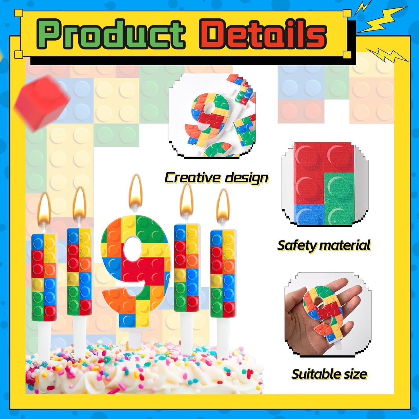 7 Pcs Building Block Themed Birthday Candles Set Building Blocks Number 8 Candle Cake Topper for Building Block Party Decoration Supplies (Number 8)