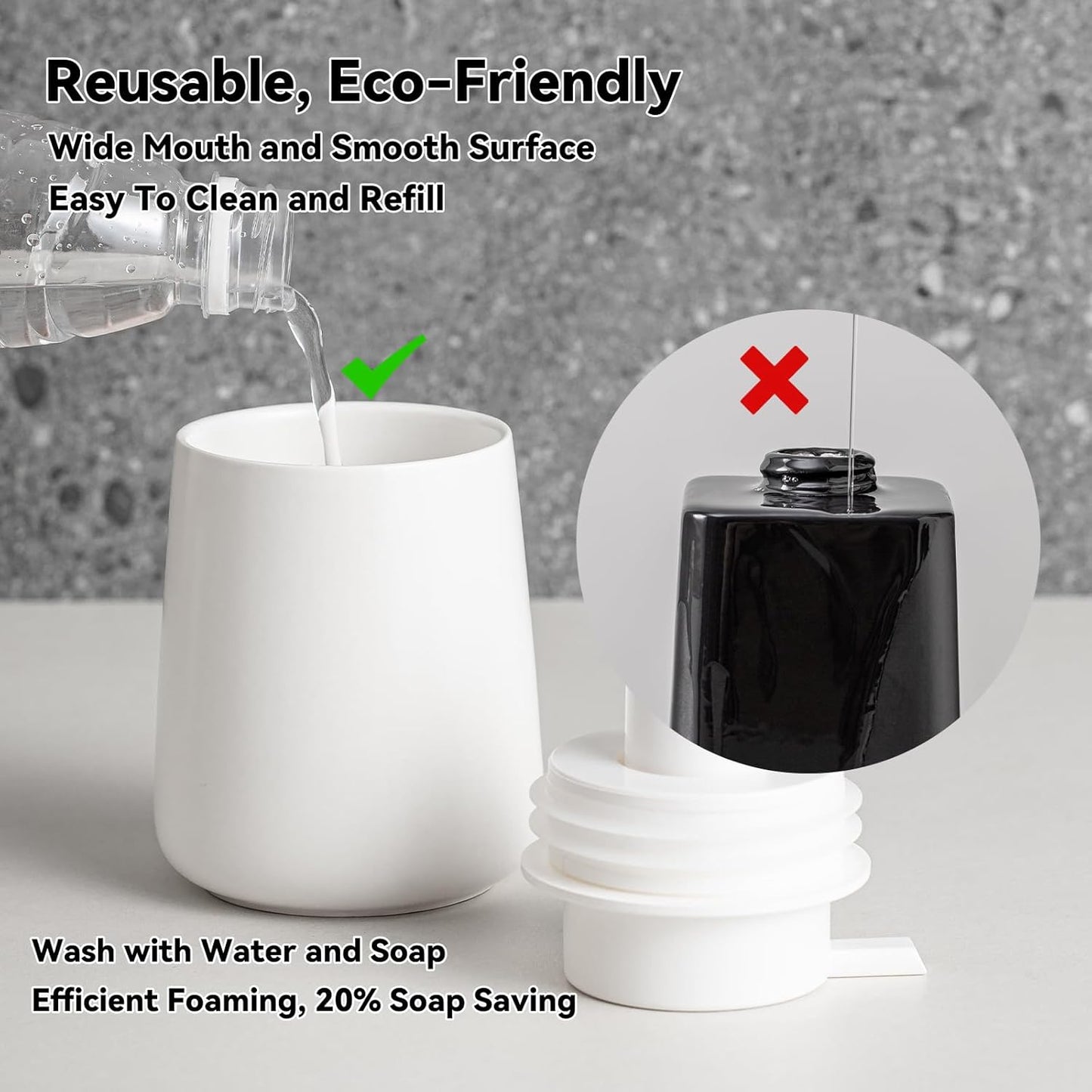 Foaming Soap Dispenser - 12 Oz White Ceramic Foam Hand Soap Dispenser for Bathroom, Face Wash Dispenser Bottle with Matte Golden Foam Pump, Refillable Lotion Dish Dispenser for Kitchen