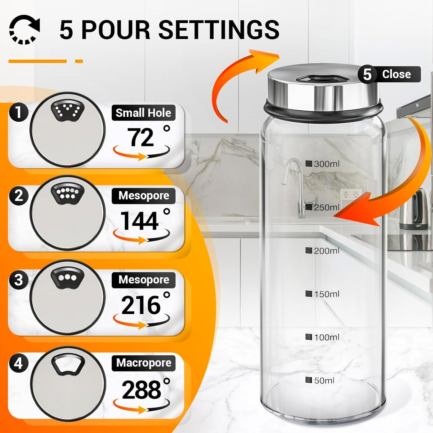 Segarty Spice Jar with Labels Set, 6 Pack 10oz Large Spice Jars with Shaker Lids, Empty Glass Spices Bottles for Salt Pepper Sugar, Seasoning Shakers with 136 Stickers, 1 Chalk Marker and 1 Brush