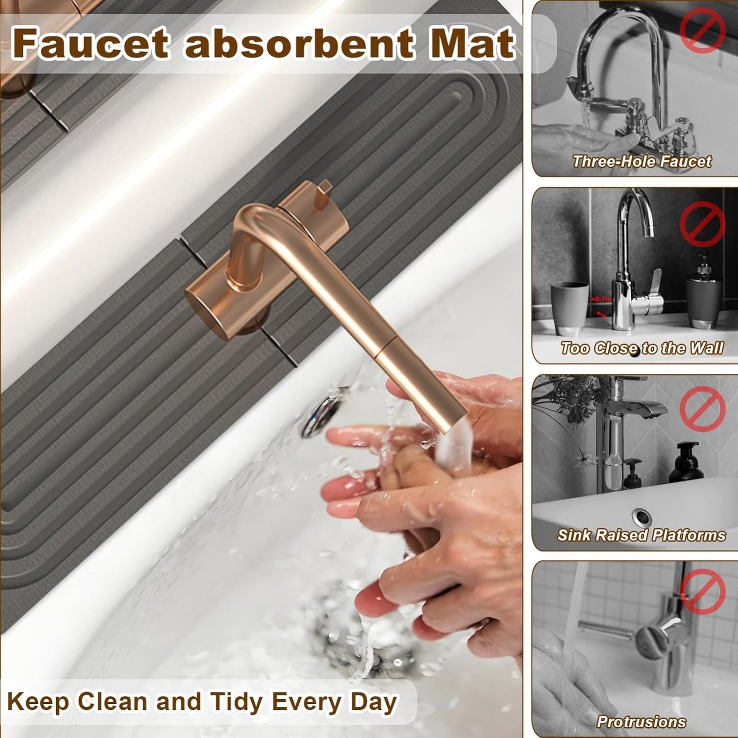 Faucet Mat for Kitchen Sink, Diatomite Super Absorbent Fast Drying Stone Sink Tray for Bathroom Kitchen Sink Splash Guard(Square Dark Grey,15.7x3.9in)