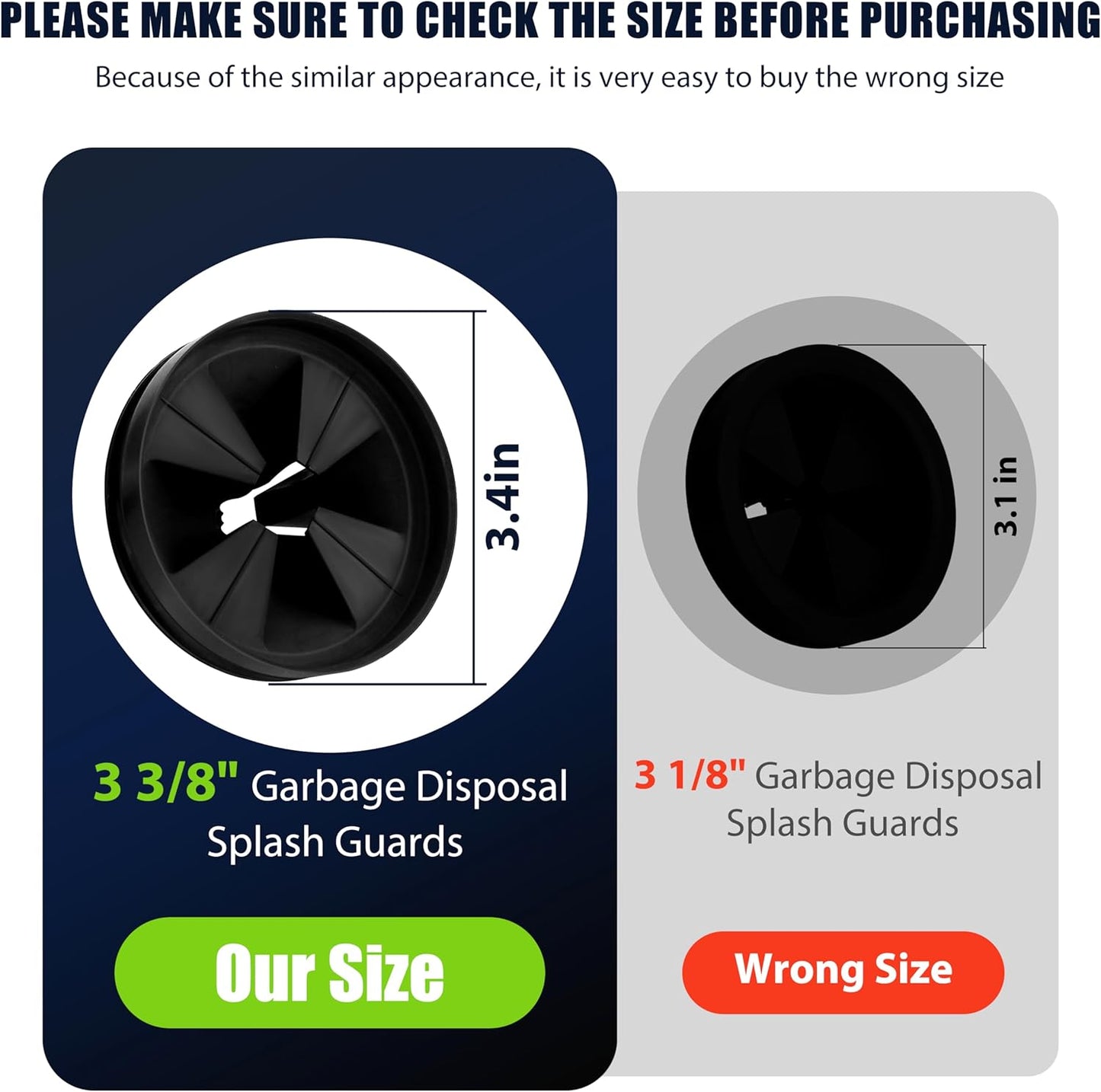 Garbage Disposal Splash Guards 3 3/8" Sink Baffle QCB-AM Replacement for InSinkErator Evolution Series, Upgraded Removable Quiet Collar Drain Plugs, Garbage Disposer Accessories, Black