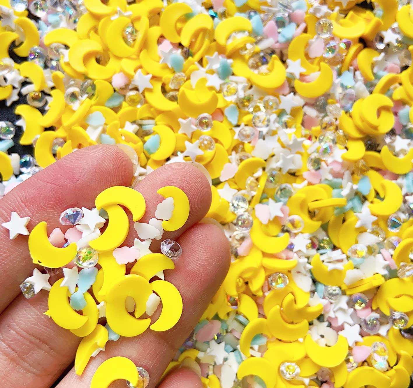 EHOPE Fake Sprinkles Resin Sprinkles Fake Candy Sprinkles Clay Sprinkles Polymer Sprinkles Polymer Clay Slices for Nail Art DIY Crafts Cake Phone Case(40G-Moon+Zuan-22)