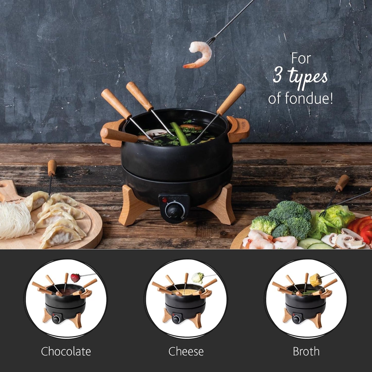 Boska Electric Fondue Set Party 2.3 L - Electric Fondue - For Cheese Fondue, Chocolate Fondue, Hotpot, Meat Fondue - Temperature Control - 2.3 Litres - Stainless Steel and Cast Iron - Fondue Device