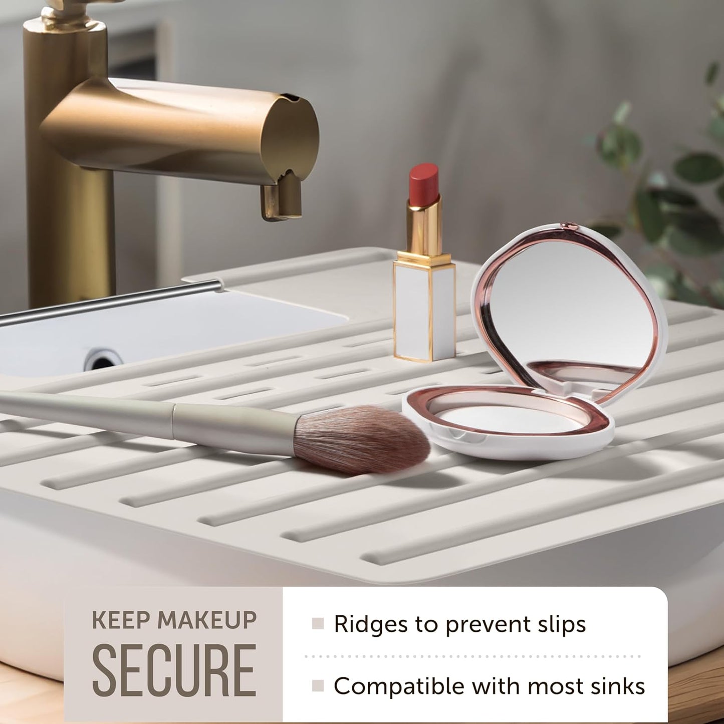 Maplefield Bathroom Sink Cover for Counter Space, Heat Resistant Silicone Sink Mat for Your Beauty Routine, Small Bathroom Space Saver Sink Cover for Makeup (Taupe Large, 22 x 2 x 2 Inches)