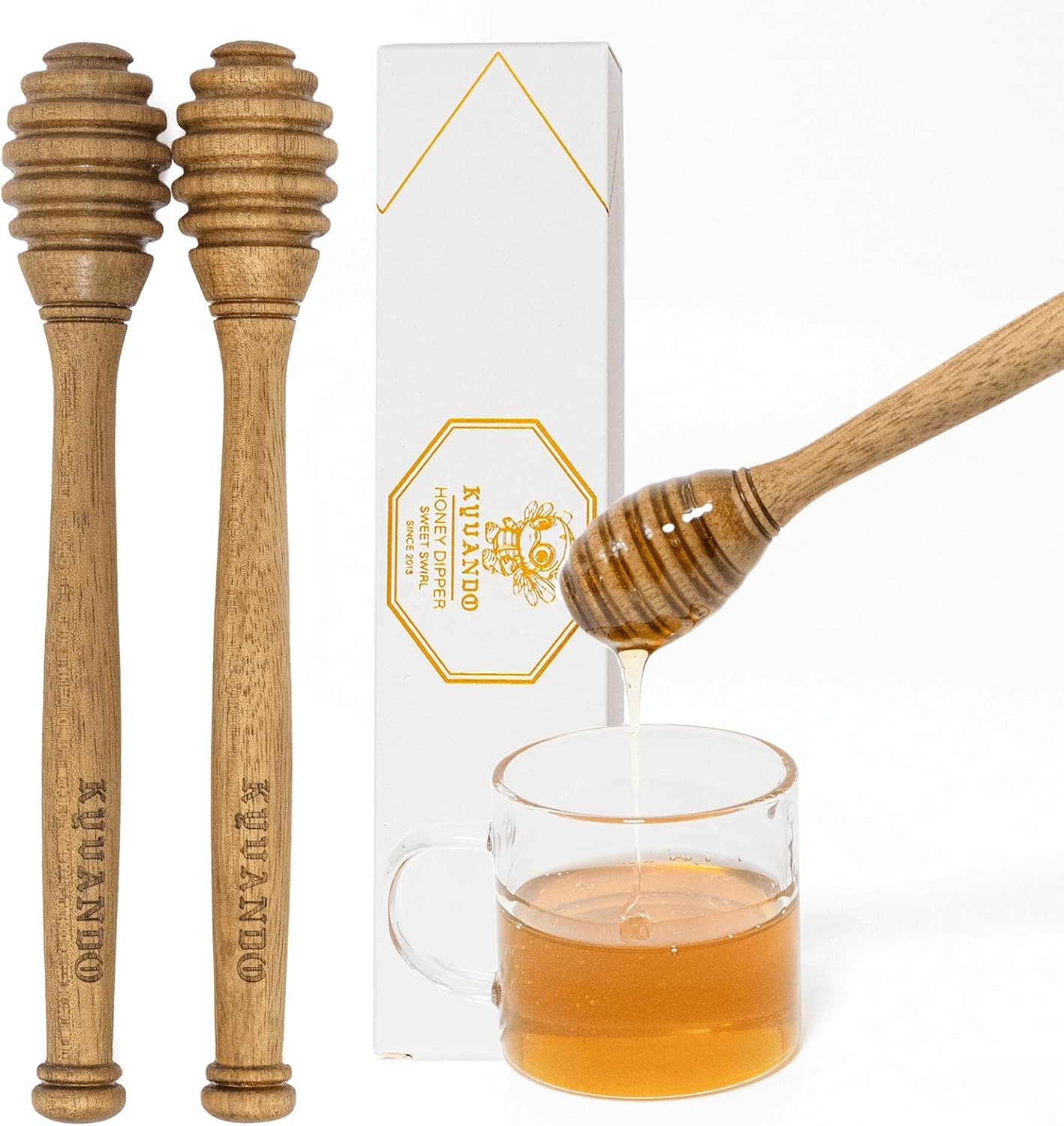 Brazilian Cherry Wood Honey Dipper - Durable & Warp-Resistant, Preserves Honey Purity, 2pcs, 6.3 Inch