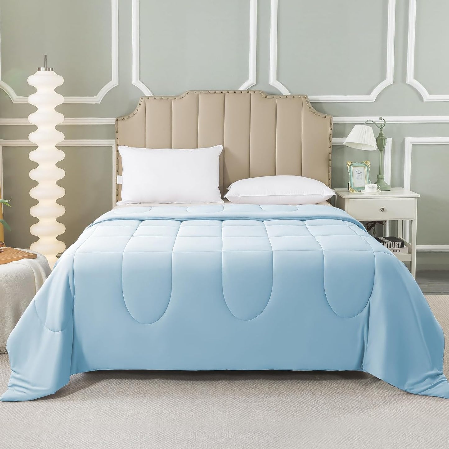 HYLEORY Cooling Comforter Twin Size - Summer Cooling Blanket for Hot Sleepers/Night Sweats, Double-Sided Cold Touch Silky Ice Comforters, Breathable Lightweight Beddings, Cool Blue, 68"x90"