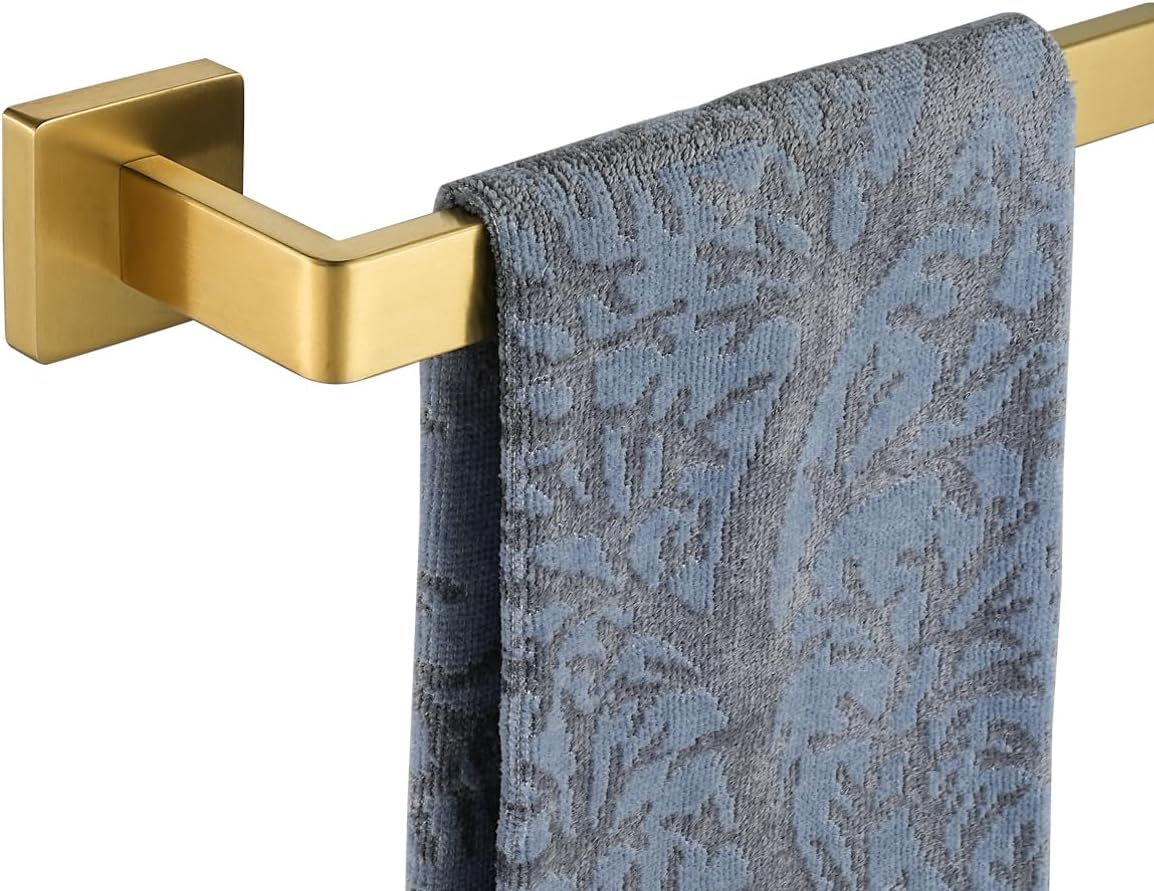 JQK Gold Towel Bar, Rounded Edges 14.41 Inch Towel Rack, 304 Stainless Steel Bathroom Wall Mount, Useable Length 12 Inch, TB250L12-BG