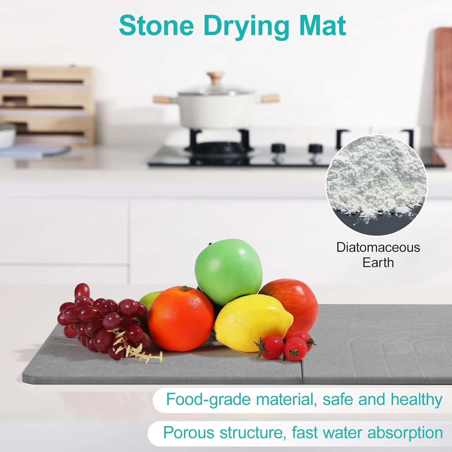 Luxspire Large Stone Drying Mat for Kitchen Counter 24"x16"- Fast-Absorbing Dish Drying Mat Non-Slip Drying Pad for Dishes, Utensils, Cups Waterproof Counter Protector for Kitchen Bathroom, Dark Gray