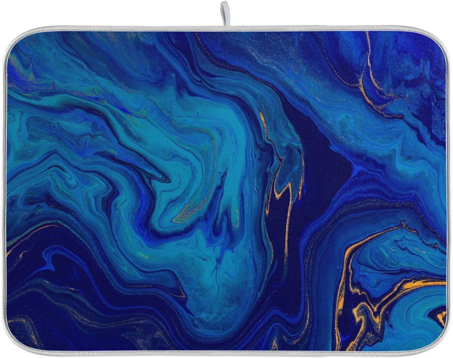 Super Absorbent Dish Drying Mat, Microfiber Fast-Drying Dish Mat, 24" x 18", Kitchen Dish Drying Pad, Navy Blue Gold Marble