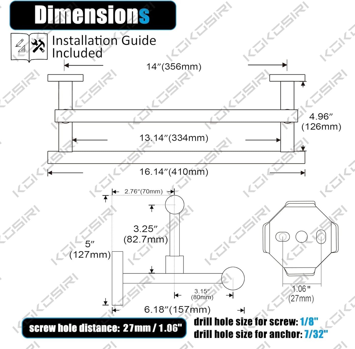 KOKOSIRI Hand Towel Holder Brushed Nickel Bathroom Rack 16 Inch Double Towel Bars Rails for Bath Toilet Stainless Steel B5009BR-L16