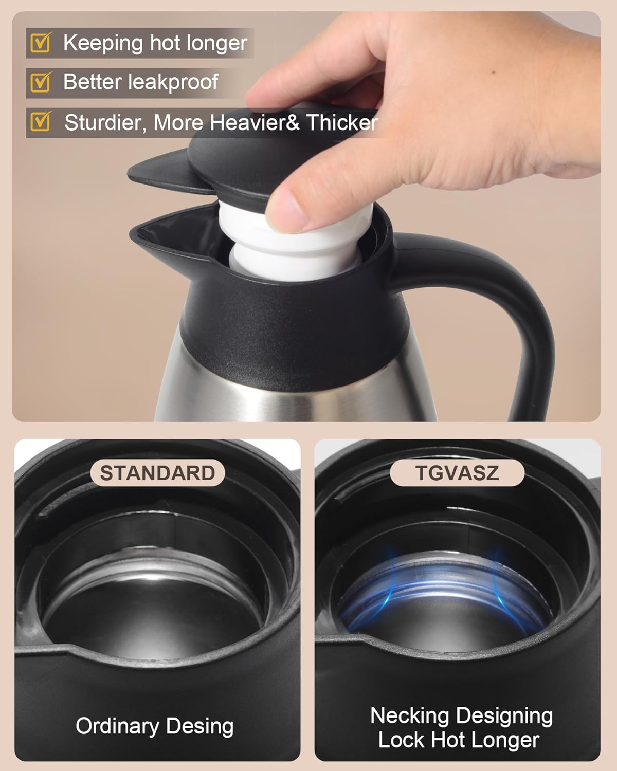 70 OZ Thermal Coffee Carafe,Updated Insulated Stainless Steel Coffee Carafes for Keeping Hot Coffee & Tea Hot Beverage-12Hours, Double Walled Vacuum Coffee Carafe (silver)