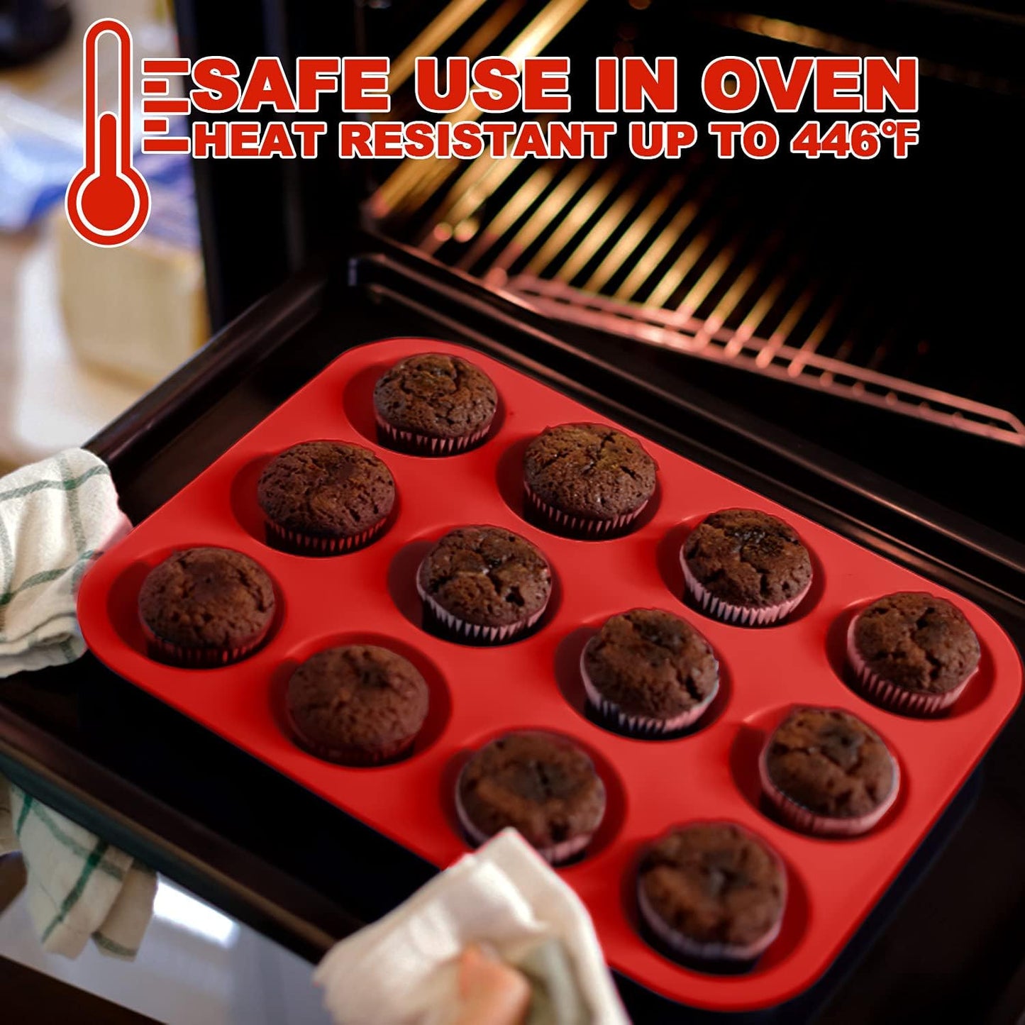 Anaeat Silicone Muffin Pan Set - Regular 12 Cups & Mini 24 Cups Cupcake Baking Molds with Flexible & Non-Sticky, Just Pop Out for Making Muffin Cakes, Cupcake, Chocolate,Tart and Desserts (2 Pack)