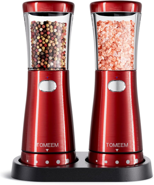 Electric Salt and Pepper Grinder Set with Storage Base, Stainless Steel Rechargeable Salt and Pepper Grinder Set with 4.5 oz Large Capacity, 1.8" Wide Mouth, Adjustable Coarseness, Ideal for Kitchen
