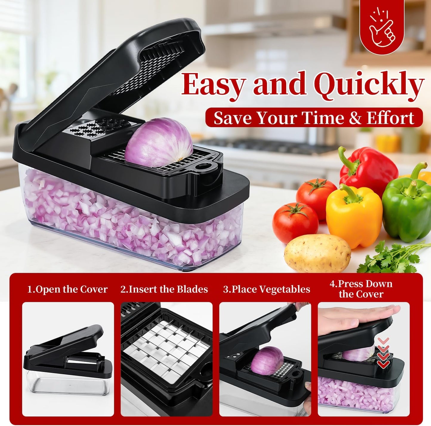 Multifunctional Vegetable Chopper Mandoline Slicer Dicer Veggie Chopper Onion Mincer Vegetable and Salad Cutter, Essential Kitchen Mandoline Tools with Container