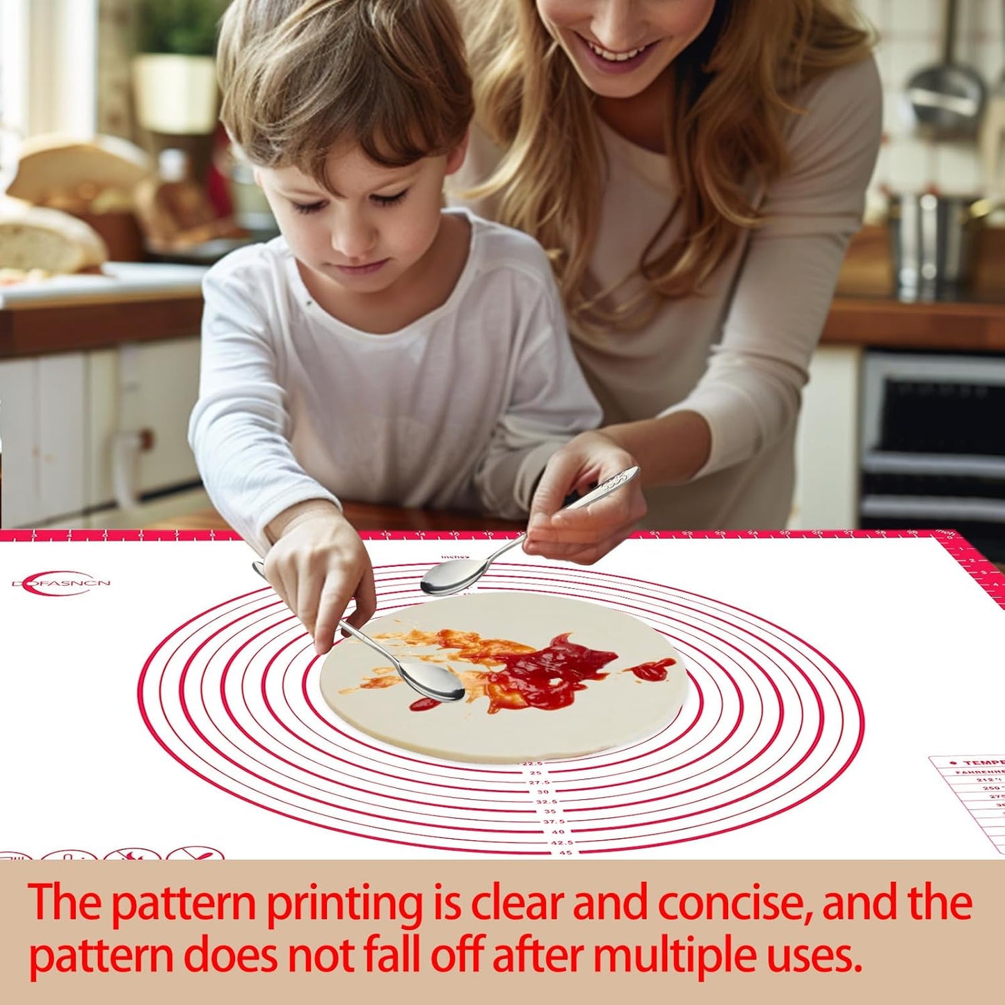 32x24" Silicone Pastry Mat for Rolling Dough Non Slip Non Stick Silicone Mats for Kitchen Counter Red