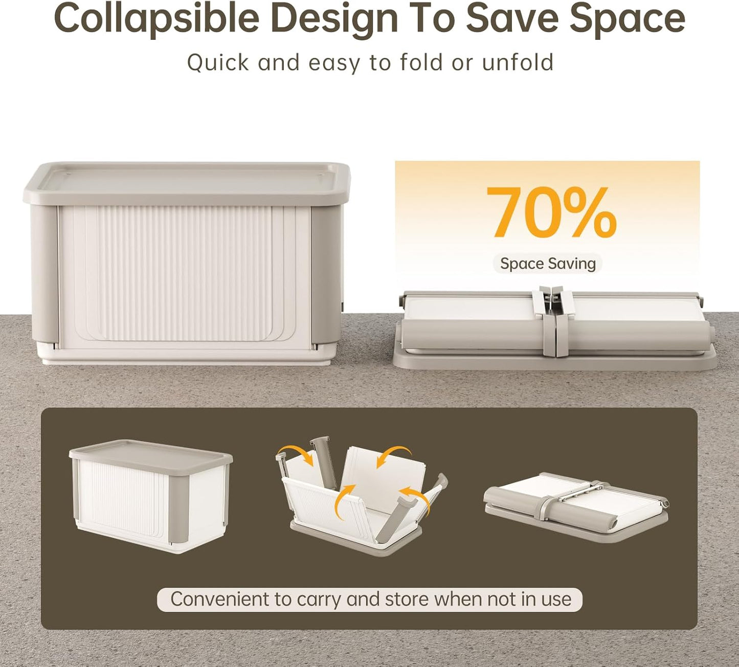 HAIXIN Collapsible Storage Bin with Lid - 62.8 QT Foldable Closet Organizers Stackable Storage Box Plastic Storage Container for Home Garage Office, 1 Pack