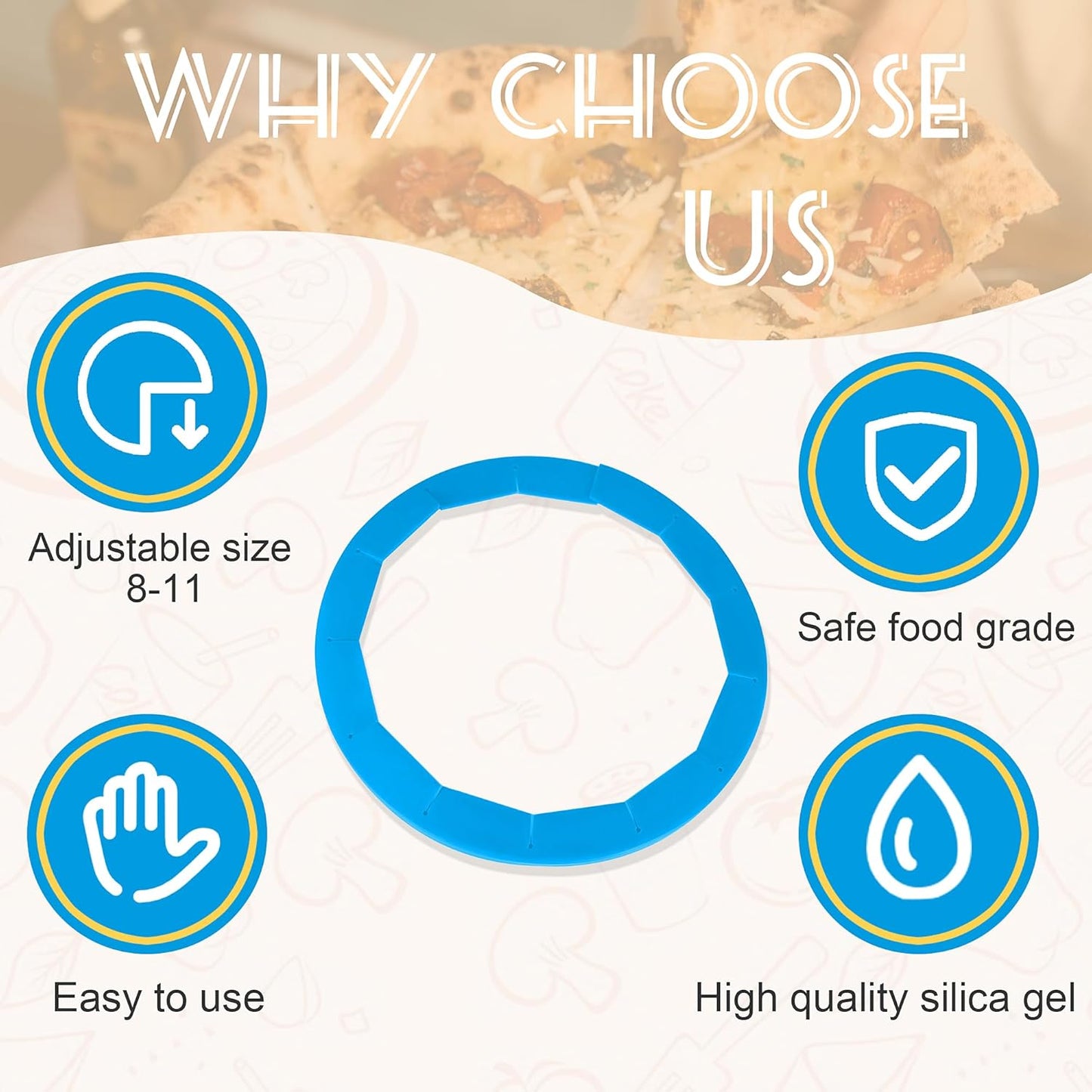 2 Pack Adjustable Pie Crust Shield Silicone Protectors - Bake Crust Protector Cover - Fit 8-11.4 Inch Pies (Blue)