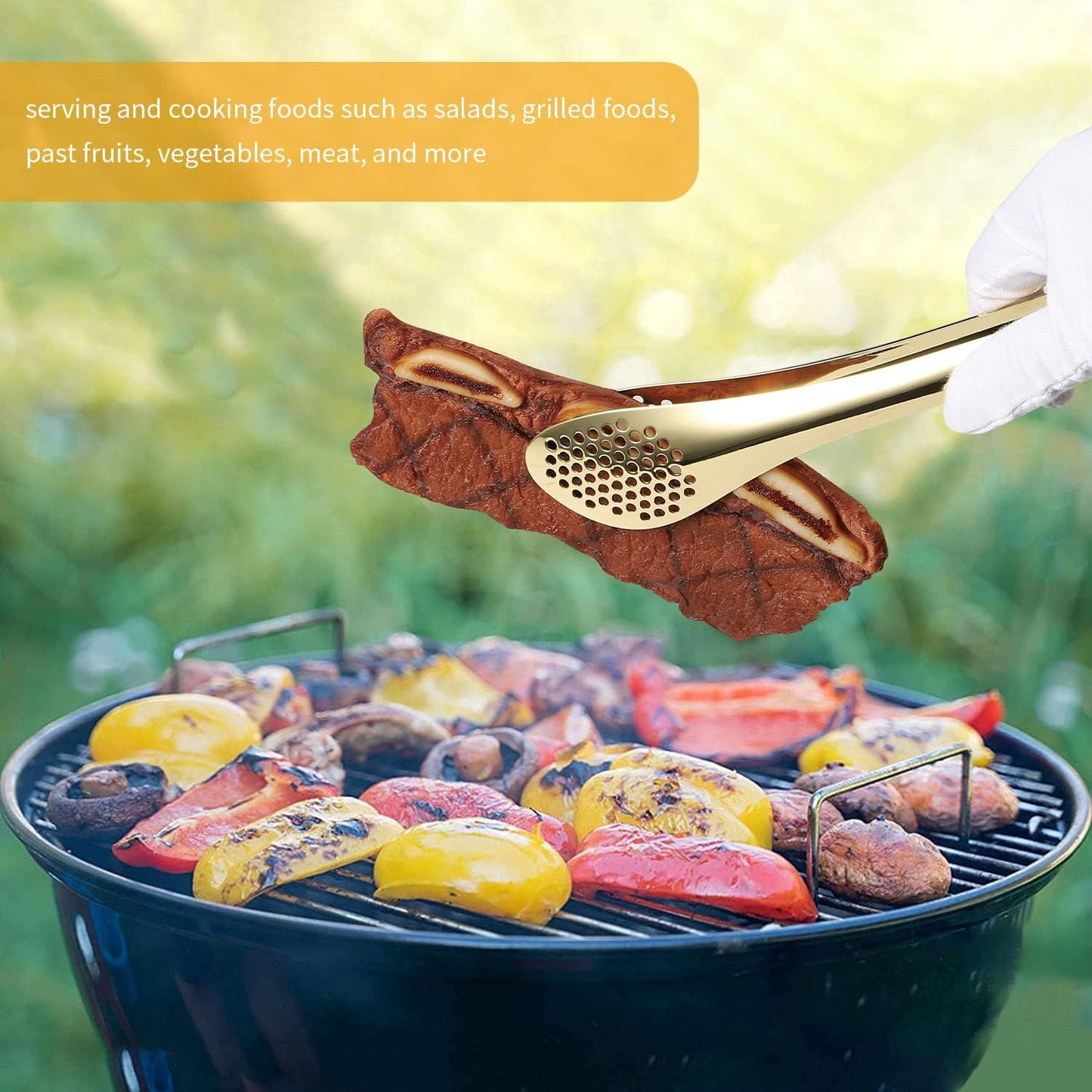 MSY BIGSUNNY 2 Pack Buffet Tongs, Gold-plated Stainless Steel Food Tongs Serving Tong