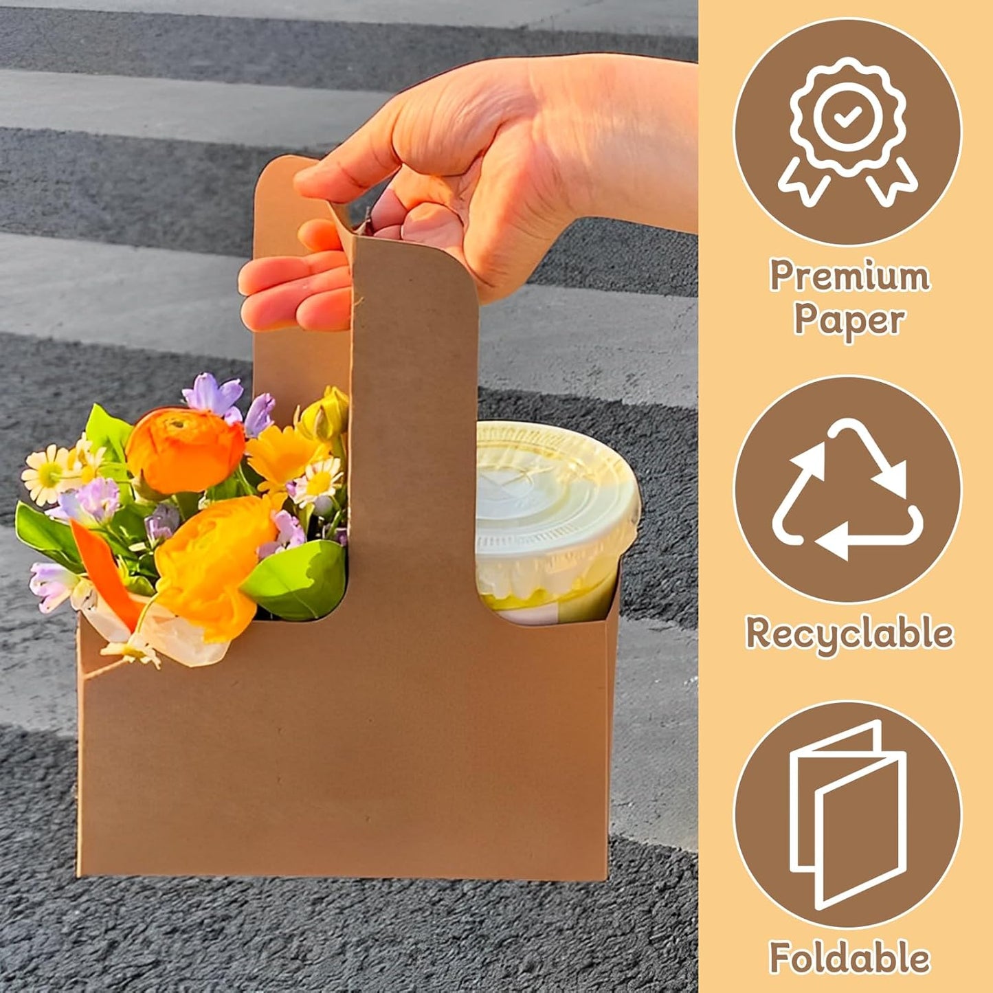 50PCS 2 Cup Drink Carrier with Handle (2 or 4 Cup), Assemblable Drink Holder for Hot or Cold Drinks, Paperboard Coffee Cup Holder for All Your Drink and Food Delivery,Coffee Carrier