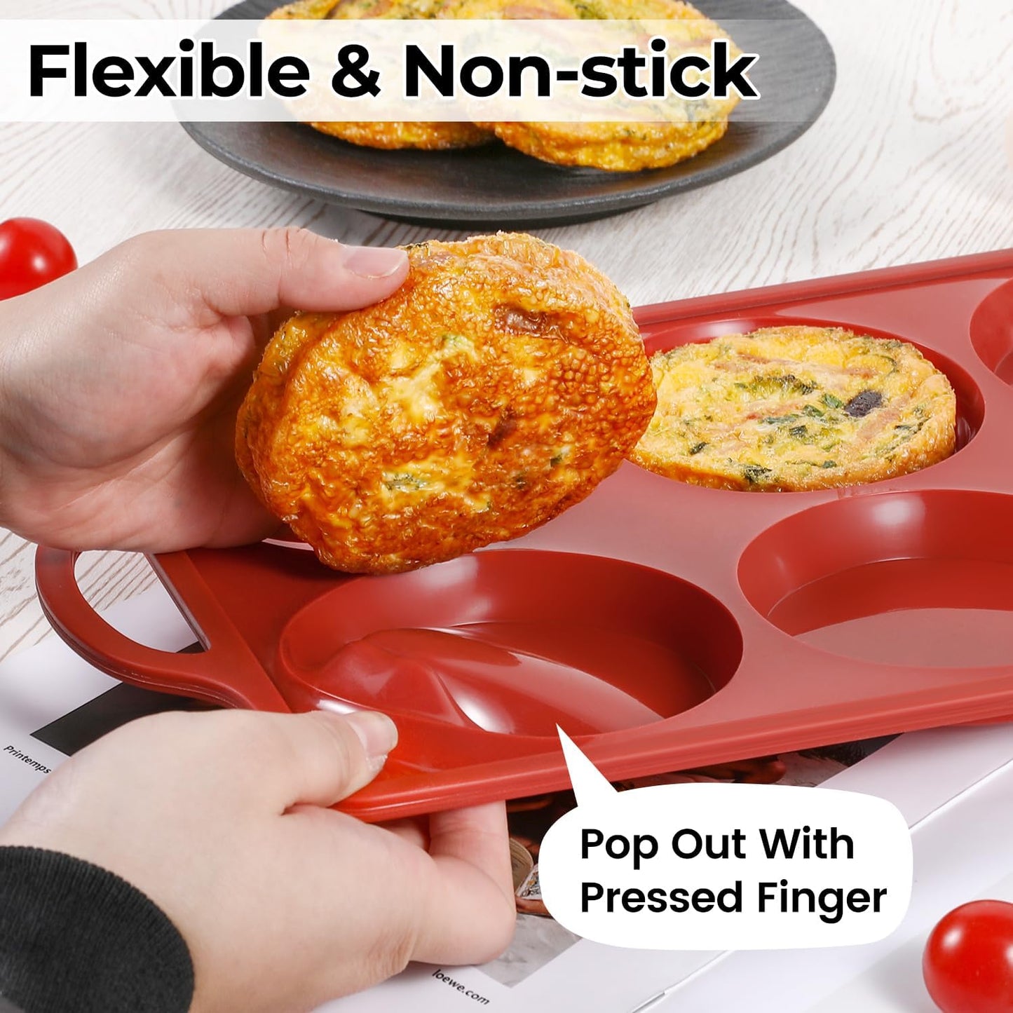 CAKETIME Silicone Muffin Top Pan with Metal Frame, 4 Inch Non Stick Round Egg Baking Pan for Oven English Muffins, Whoopie Pies, Corn Bread, Egg Bites, Breakfast Sandwiches Tarts 2 Pack Brown