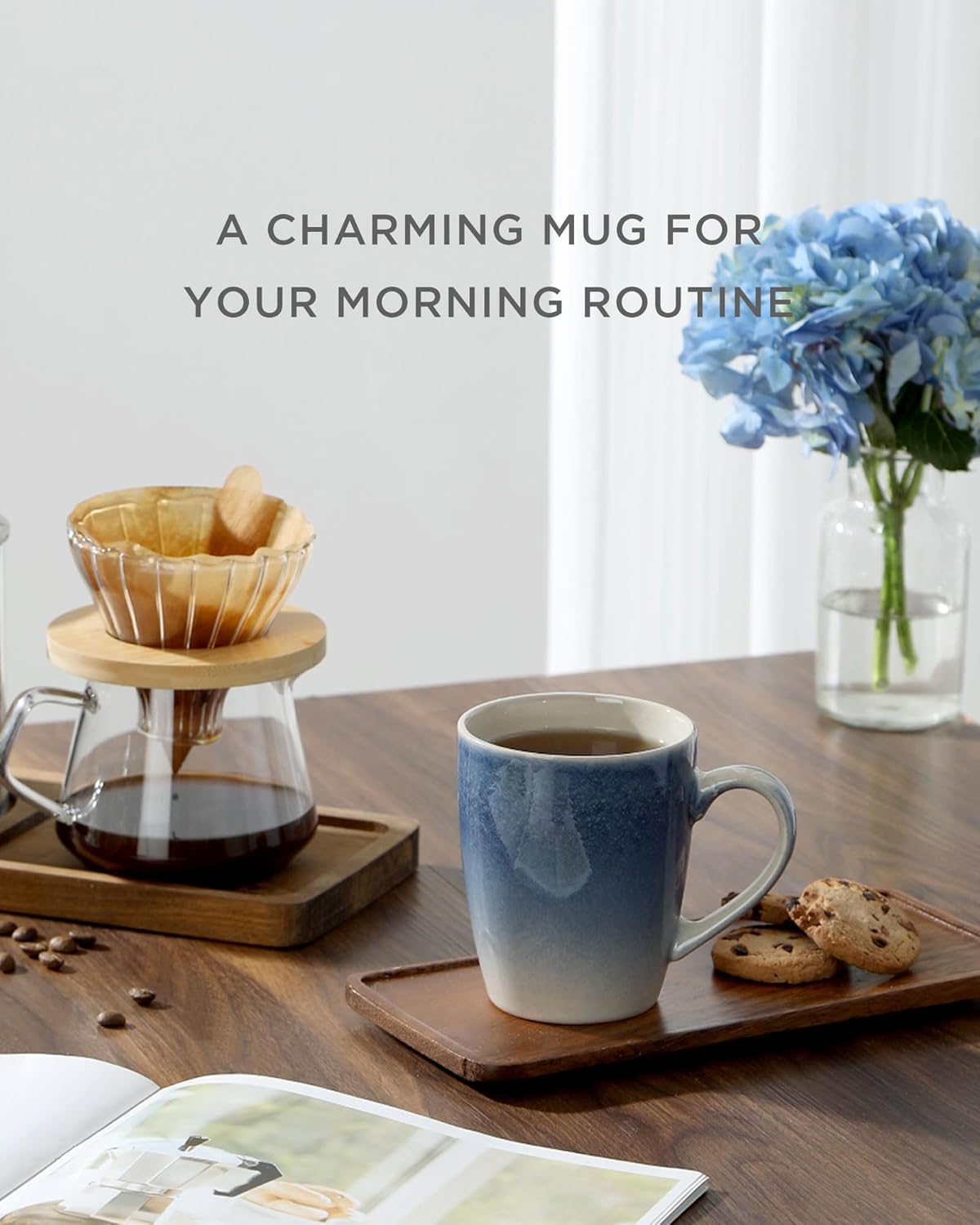 famiware Coffee Mugs Set, 13 oz Mug Set of 6, Stoneware Cups for Latte, Hot Tea, Mocha, Cocoa, Cappuccino, Microwave and Dishwasher Safe, Glacier Series, Azure Blue