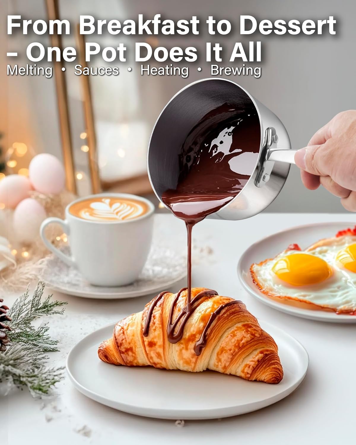 D&M Butter Warmer 0.14 Quart, Multi-Ply Clad Stainless Steel Milk Frother and Chocolate Melting Pot, Small Saucepan for Induction Stovetop, Coffee, Butter, Syrup