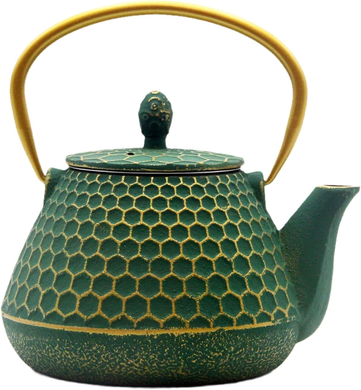 Cast Iron Tea Kettle, Japanese Tetsubin Teapot Coated with Enameled Interior, Durable Cast Iron Teapot with Stainless Steel Infuser for Stovetop Safe(1000ml/34oz)