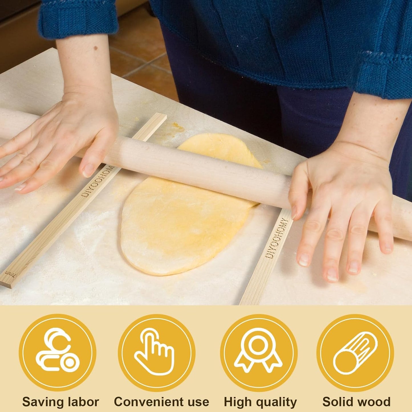 DIYOOHOMY 10 Pcs 17 Inch Rolling Pin Guides for Dough Thickness Polymer Clay Tools, Wooden Slab Roller for Clay, Clay Rolling Pin Depth Guide Pottery Ceramics Supplies