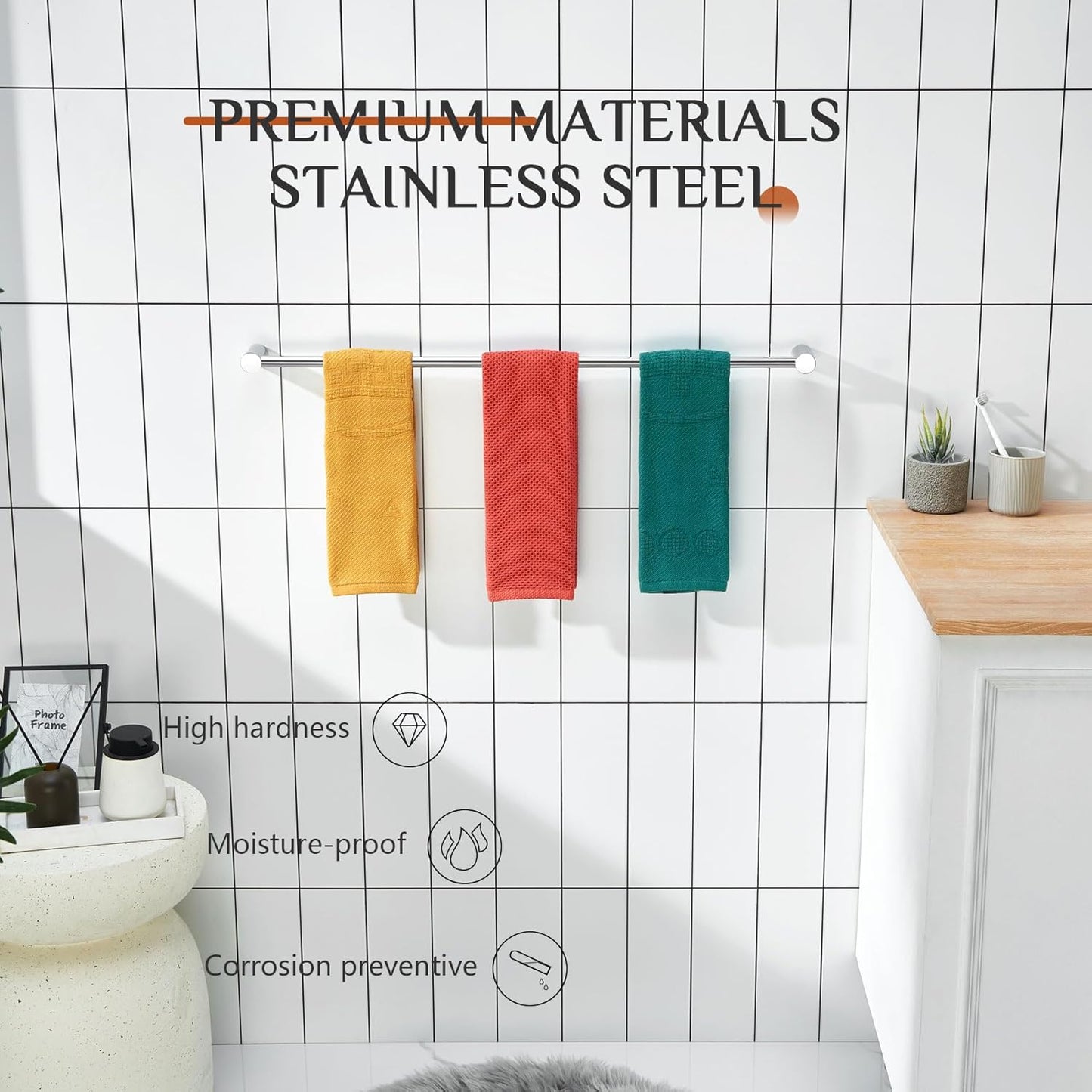 KOKOSIRI Towel Bar Polished Chrome 32-Inch Bath Towel Holder for Bathroom Wall Mounted Rail Stainless Steel Bathroom Hardware Accessories, B4007CH-L32