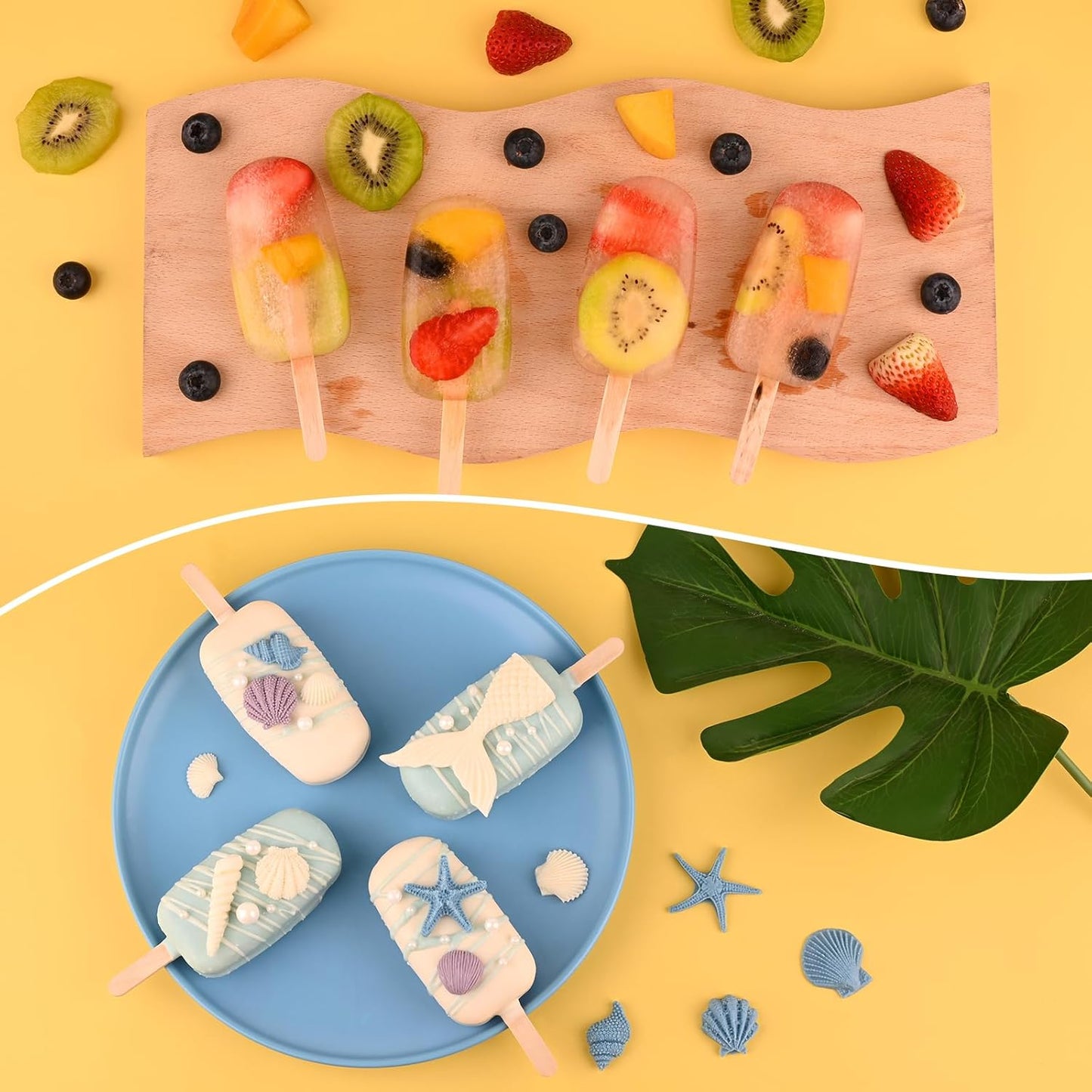 Sakolla Silicone Popsicle Molds Set of 3, Large Oval 4 Cavities Homemade Ice Pop Molds with 150 Wooden Sticks for Ice Cream, Cakesicles, Cake Pop (White)