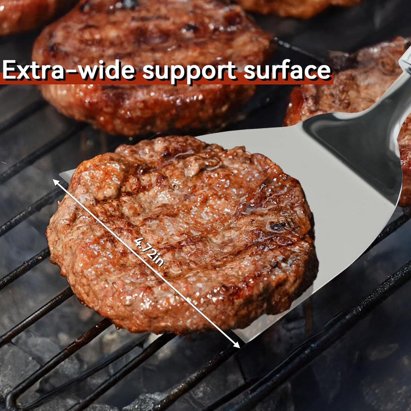 Professional Wide Turner 9.5 Inch Stainless Steel Spatula for Cast Iron, Griddle and Grill Cooking, Barbecue Hamburger Metal Kitchen Utensil, Dishwasher Safe