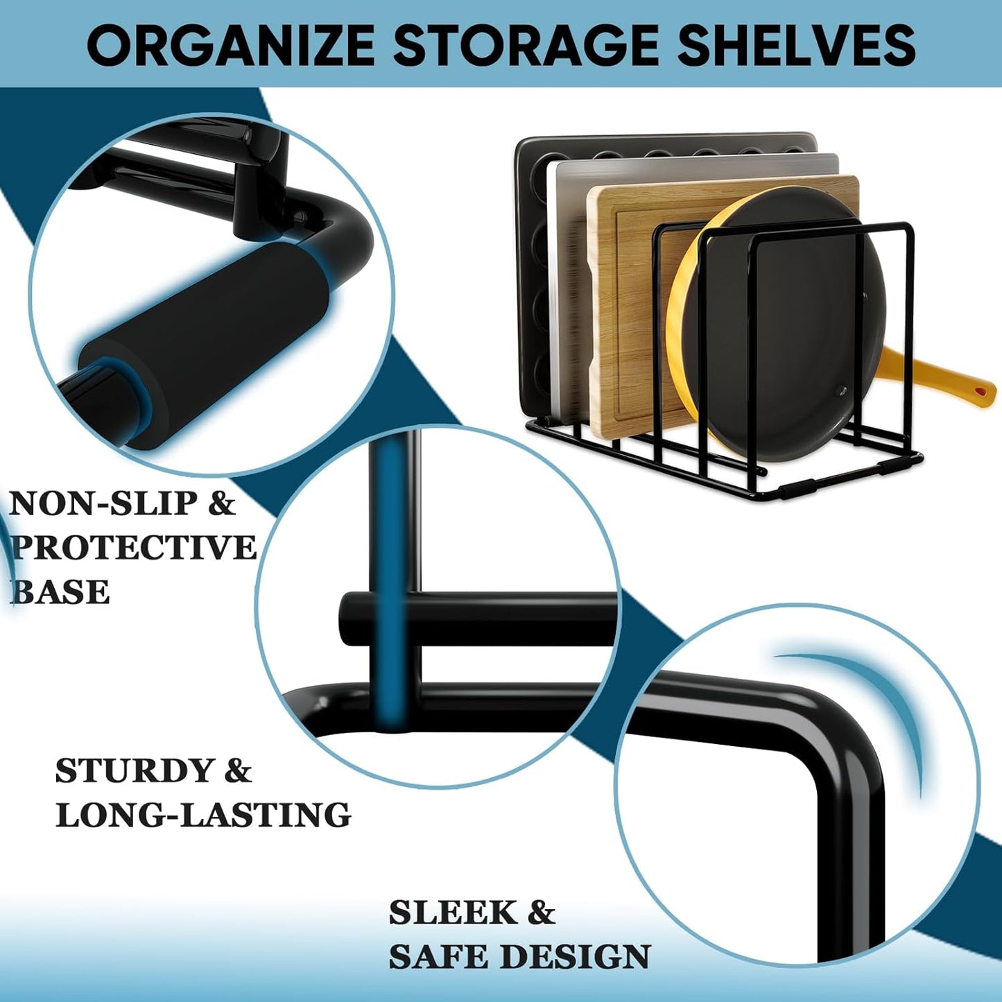 2-Pack Cutting Board Organizer, 5-Slot Steel Kitchen Storage Rack for Cutting Boards, Baking Trays, and Thin Pans - Compact Clutter-Free Solution