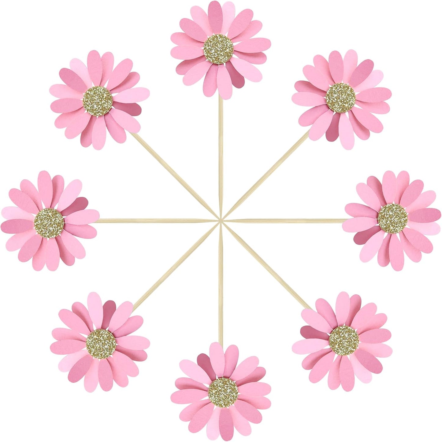 24Pcs Daisy Cupcake Toppers Flower Cake Topper Decorations Daisy Cake Decorations Chrysanthemum Cupcake Toppers Spring Daisy Flower Cake Picks for Birthday Wedding Supplies Light Pink