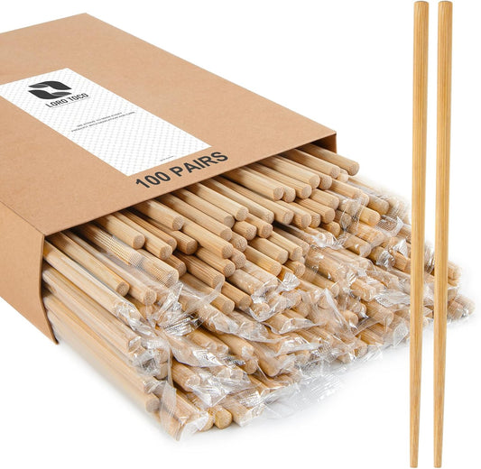 100Pairs Bamboo Chopsticks Disposable | Individually Wrapped | Bulk | Separated | Round | Premium Quality-（9.45in)