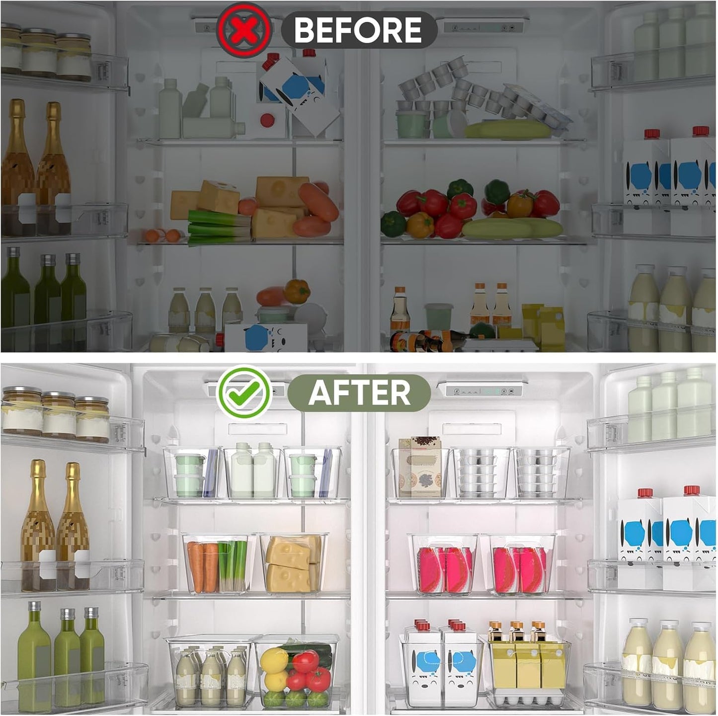 BALEINE Clear Stackable Storage Bins with Lids, Plastic Containers with Handle for Pantry Organizers and Storage, Plastic Bins for Fridge, Kitchen, Bathroom, Cabinet (11x7.5x6, 8PK)